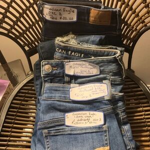 American Eagle Outfitters Women's Skinny Jeans - Dark Blue and Distressed Jeans